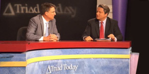 Governor Pat McCrory speaks with Jim Longworth on the set of Triad Today