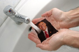 Photo of Thom Tillis being washed down a sink