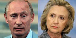 Vladimir Putin and Hillary Clinton in separate photos