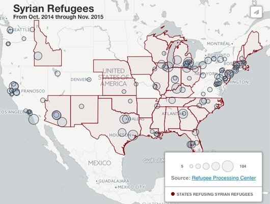 Map of where Syrian refugees are resettling in the United States