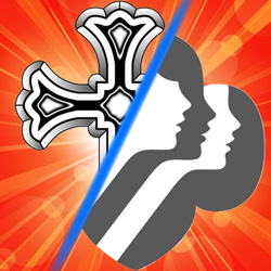 Symbol of Christian cross and Girl Scouts logo splitting apart