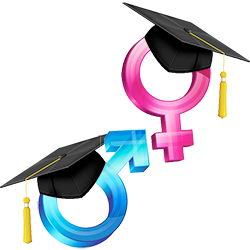 Blue and pink gender symbols wearing graduation caps