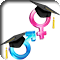 Blue and pink gender symbols wearing graduation caps