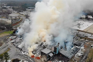 The Winston Weaver Co. fertilizer plant on fire on February 1st, 2022. Photo by Winston-Salem Fire Dept