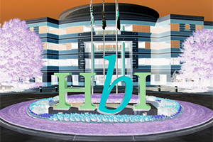 The front of HanesBrands headquarters building in reverse color