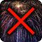 A photo of fireworks in the night sky with a red X superimposed