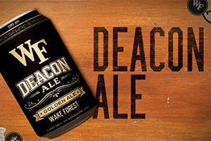 a graphic showing a can of Deacon Ale with the Wake Forest logo