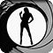 silhouette image of a smart-dressed woman holding up a handgun inside the famous James Bond opening sequence gun barrel