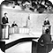 Black-and-white photo of the 1960 presidential debate between Richard Nixon and John F. Kennedy